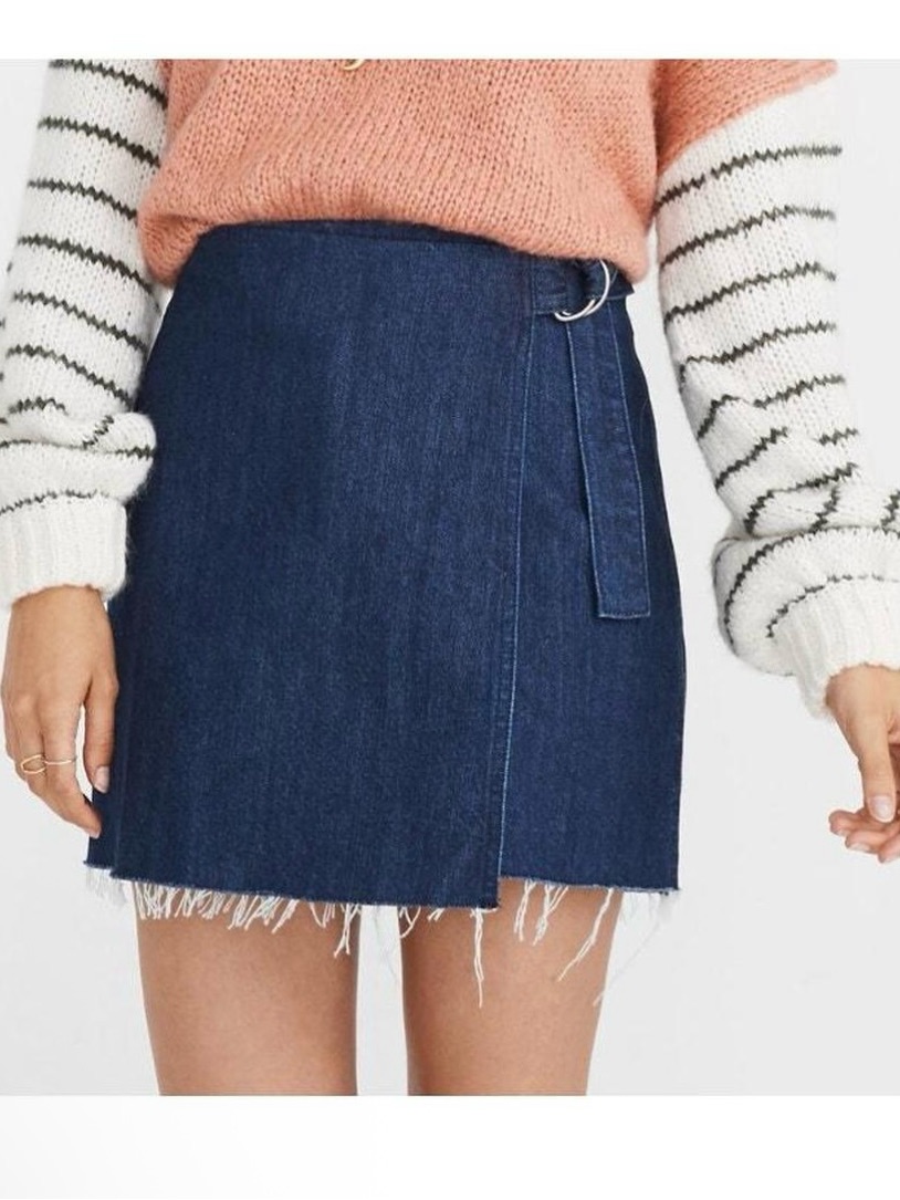 Dark Blue Denim Wrap Mini Skirt